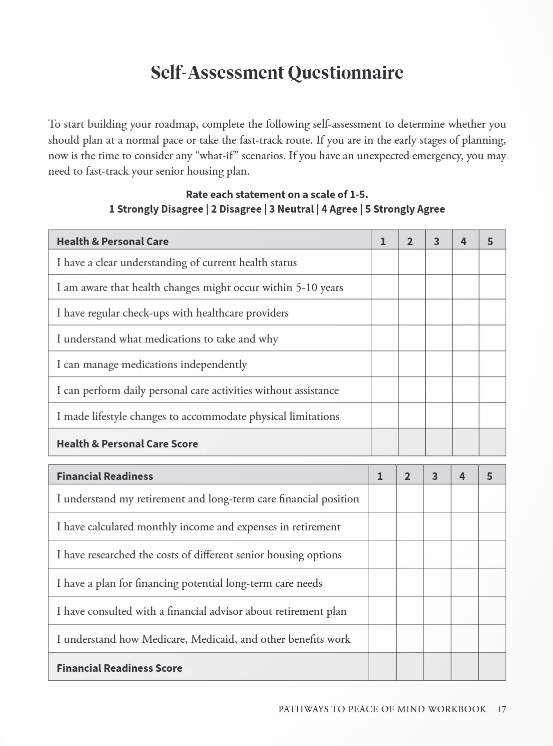 Self-Assessment Questionnaire page from the workbook